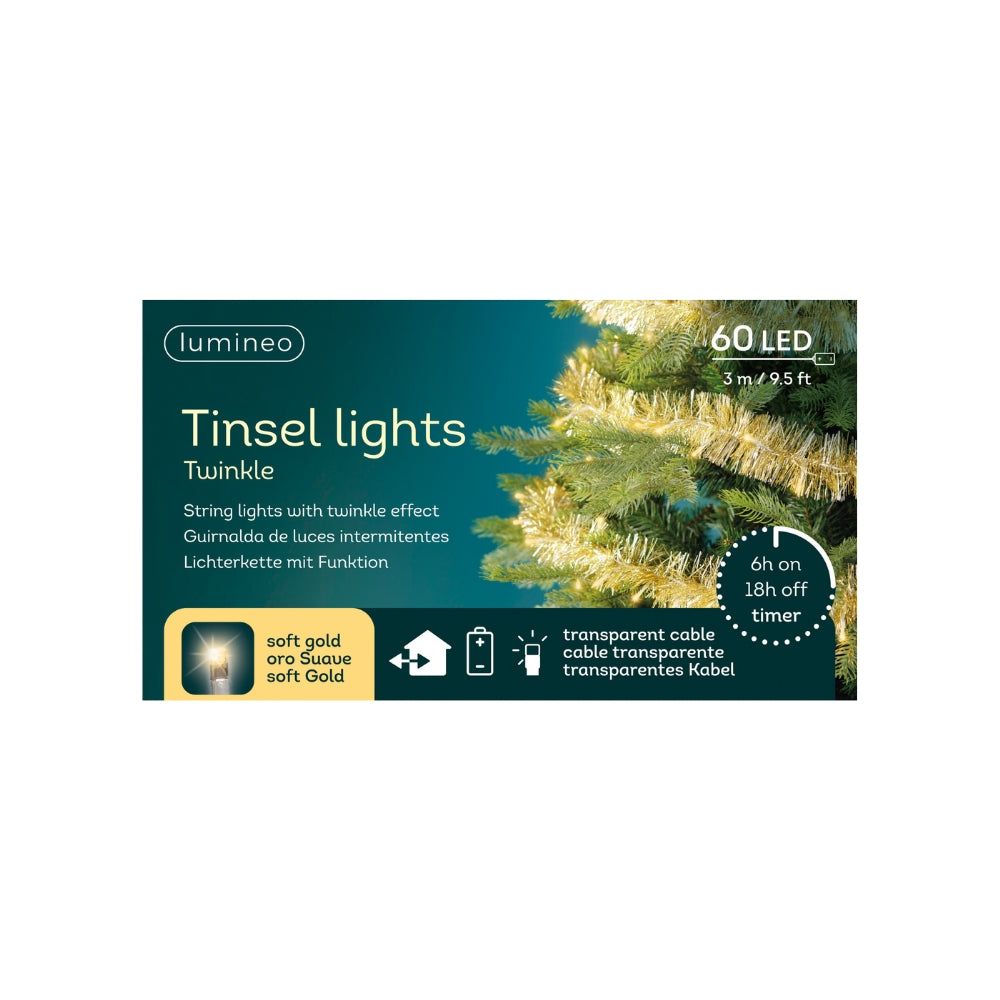 Tinsel Lights 60LED Soft Gold