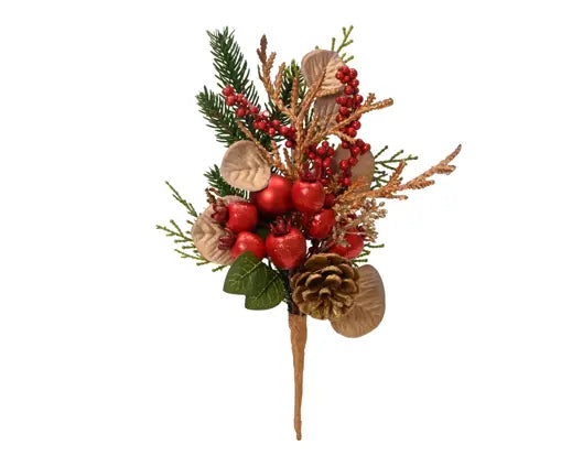 Rama decorativa Navidad: Bayas rojas y doradas