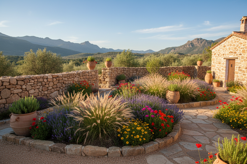 Jardín rural estilo Alquézar con gramíneas